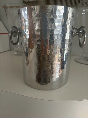 William Sonoma Hammered Metal Ice Bucket with Ring Handles - made in France